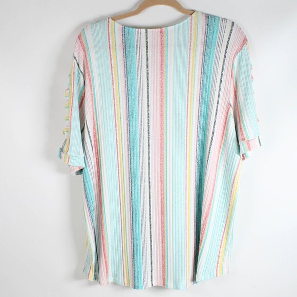 Above & Beyond 3X Pastel Stripe Lattice Sleeve Top - Picture 3 of 8